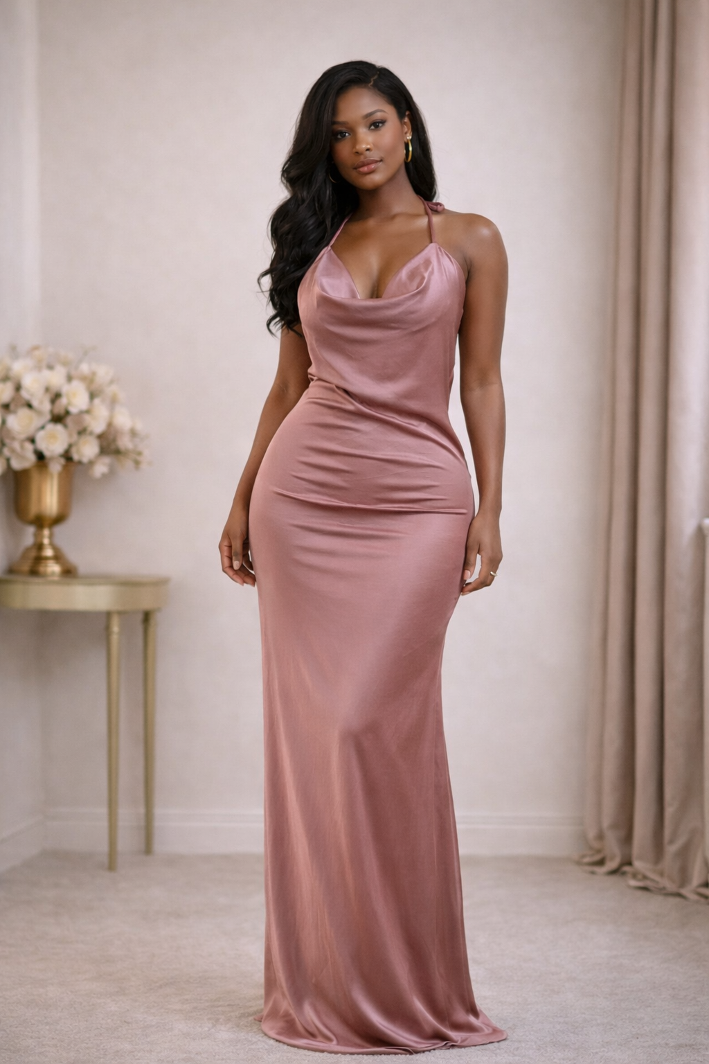 Silk cowl slip dress