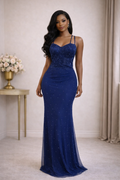 Midnight Blue Embellished Strap Gown