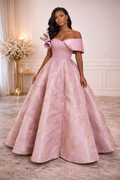 Blush Pink Embellished Off-Shoulder Ball Gown