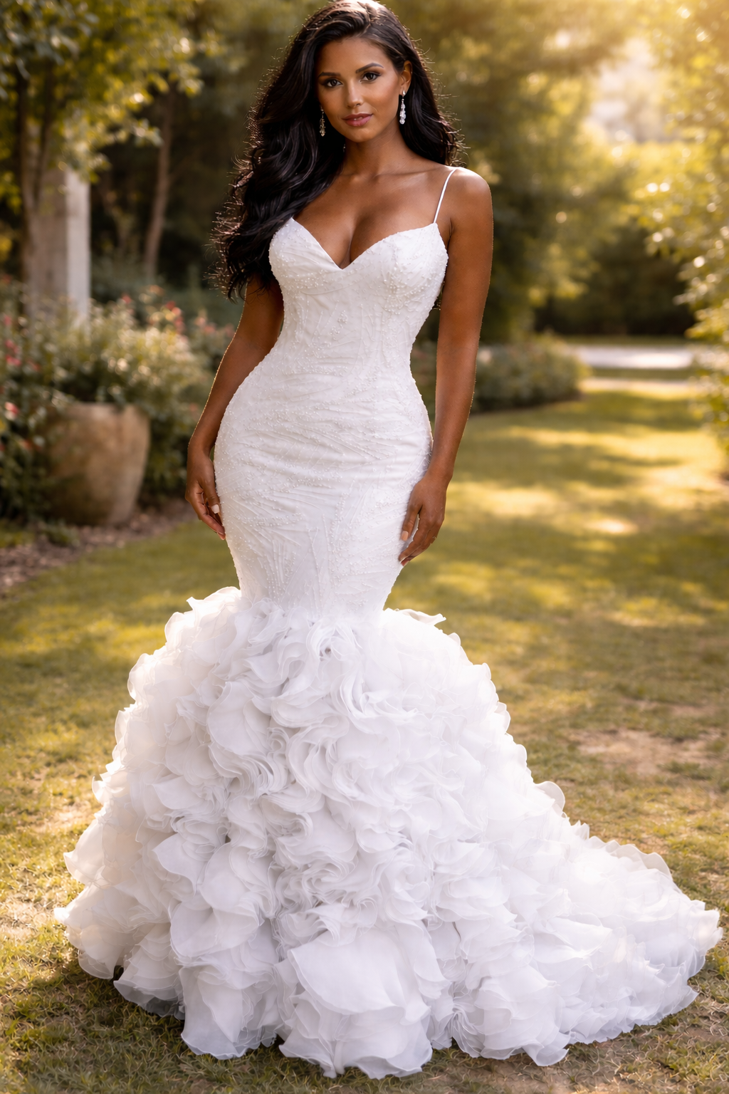 Ruffle Hem Mermaid Bridal Gown