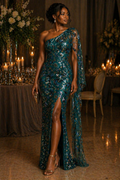 Emerald one shoulder dress